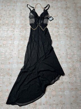 Honey Birdette Black Sheer Maxi Dress with Gold Chain Detail